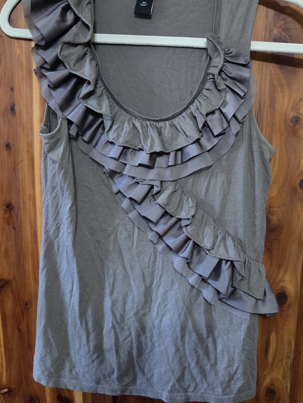 Ann Taylor Taupe Ruffled Scoop Neck Sleeveless Top